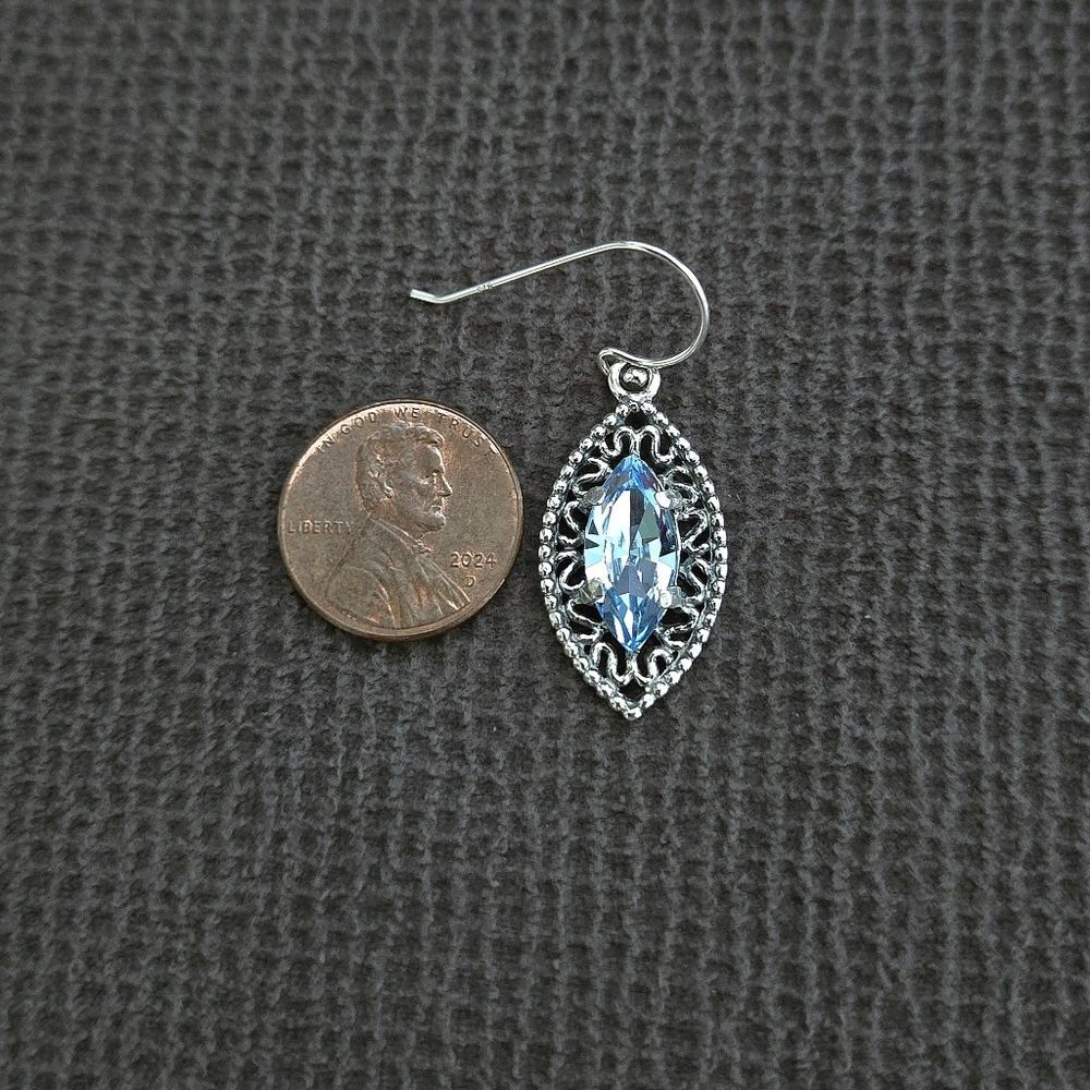 Noa Zuman Silver🤍 Marquise with Blue💙 Topaz Earrings - Picture 8 of 15